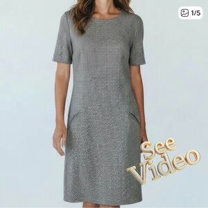 👛(ANY 2/$40) SUZY SHIER Houndstooth Short Sleeve Dress Heavyweight Unlined